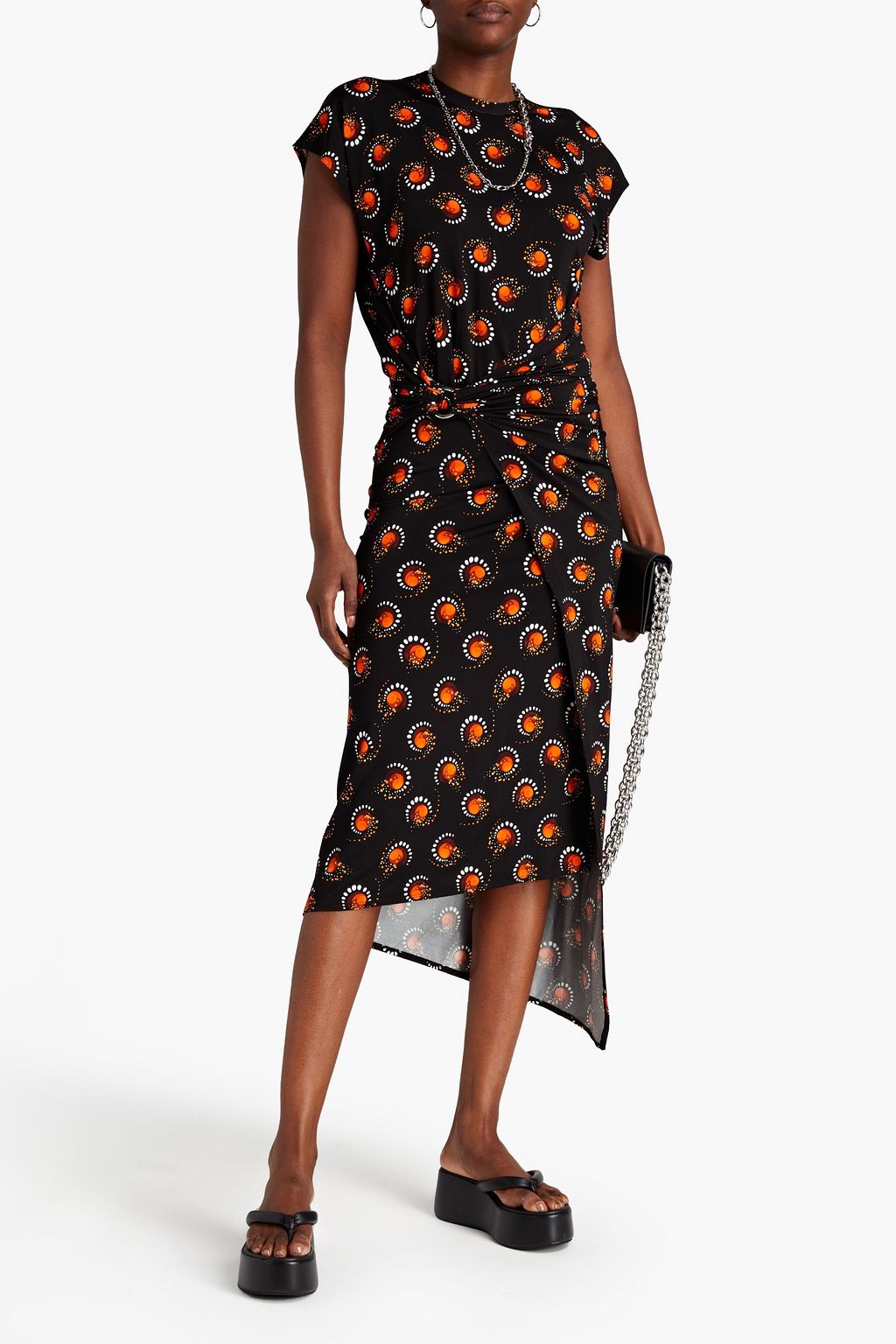 RABANNE Asymmetric wrap-effect printed jersey midi dress