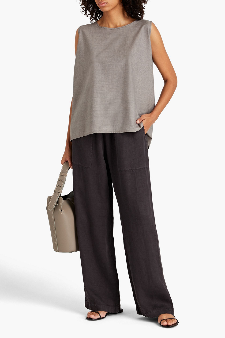 Eskandar Wool And Silk-blend Top In Mushroom