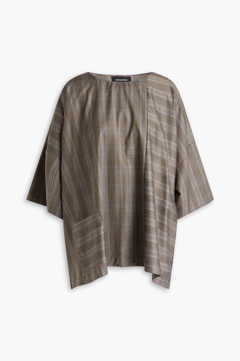 Eskandar Checked Wool And Cashmere-blend Top In Mushroom