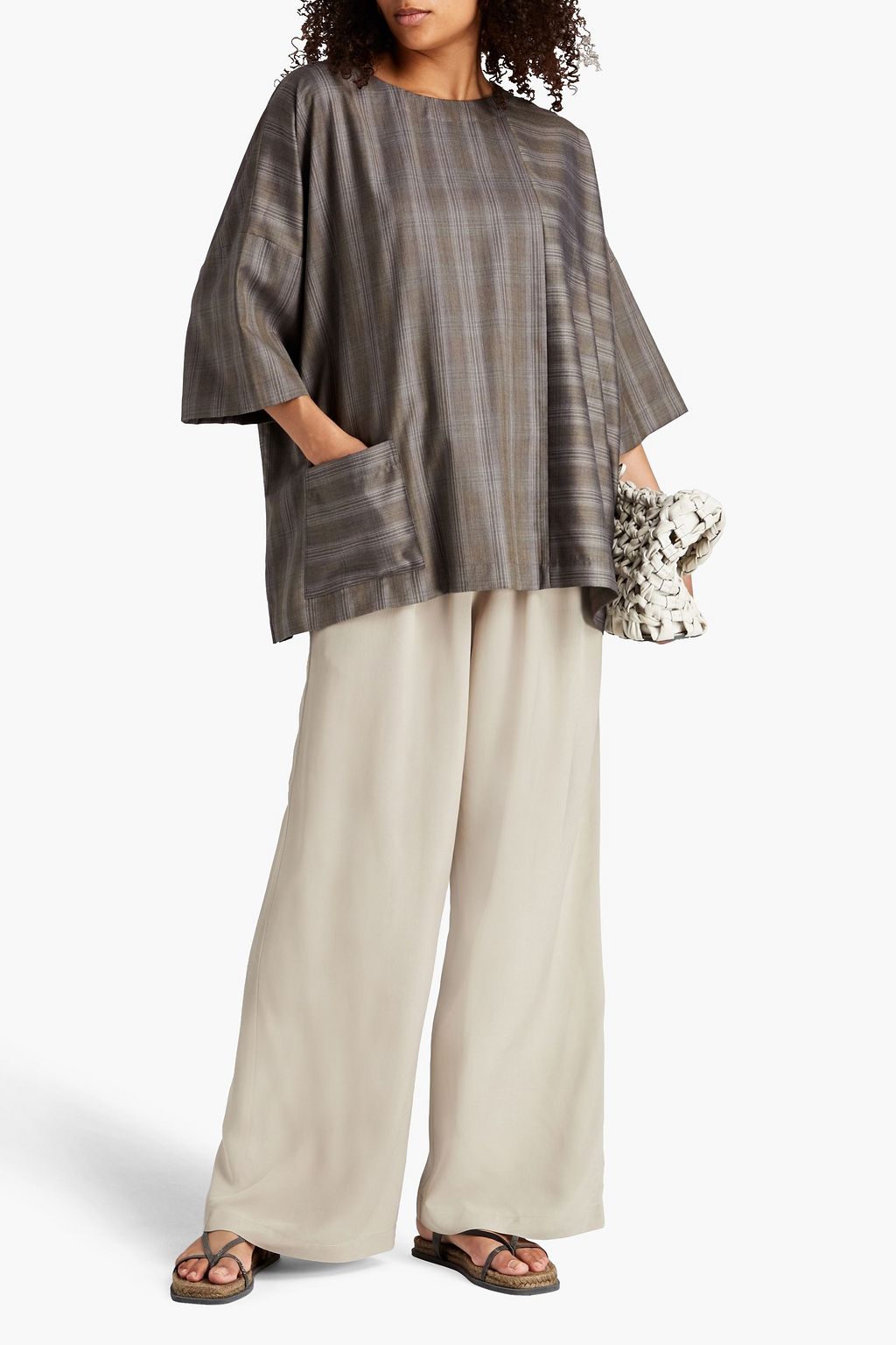 ESKANDAR Checked wool and cashmere-blend top
