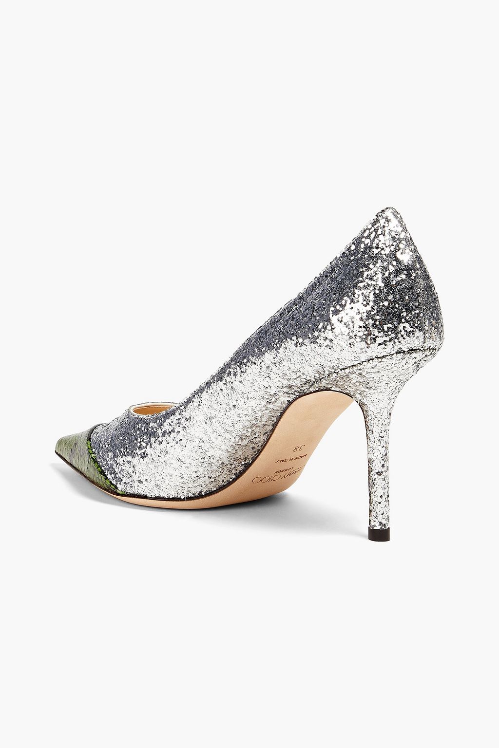 JIMMY CHOO Love 85 leather-trimmed glittered woven pumps