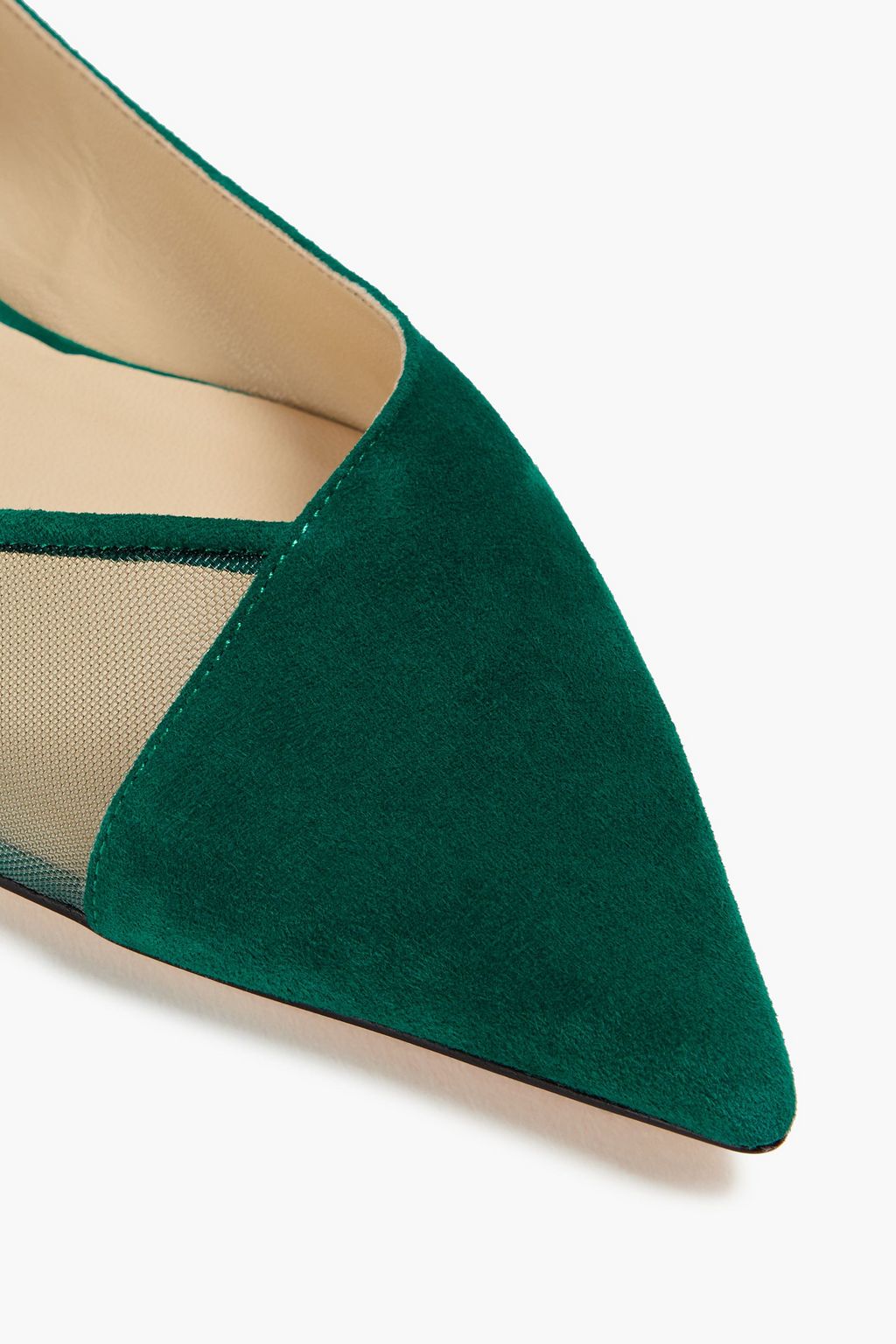 JIMMY CHOO Saia flache Schuhe mit spitzer Kappe aus Veloursleder mit Mesh-Besatz