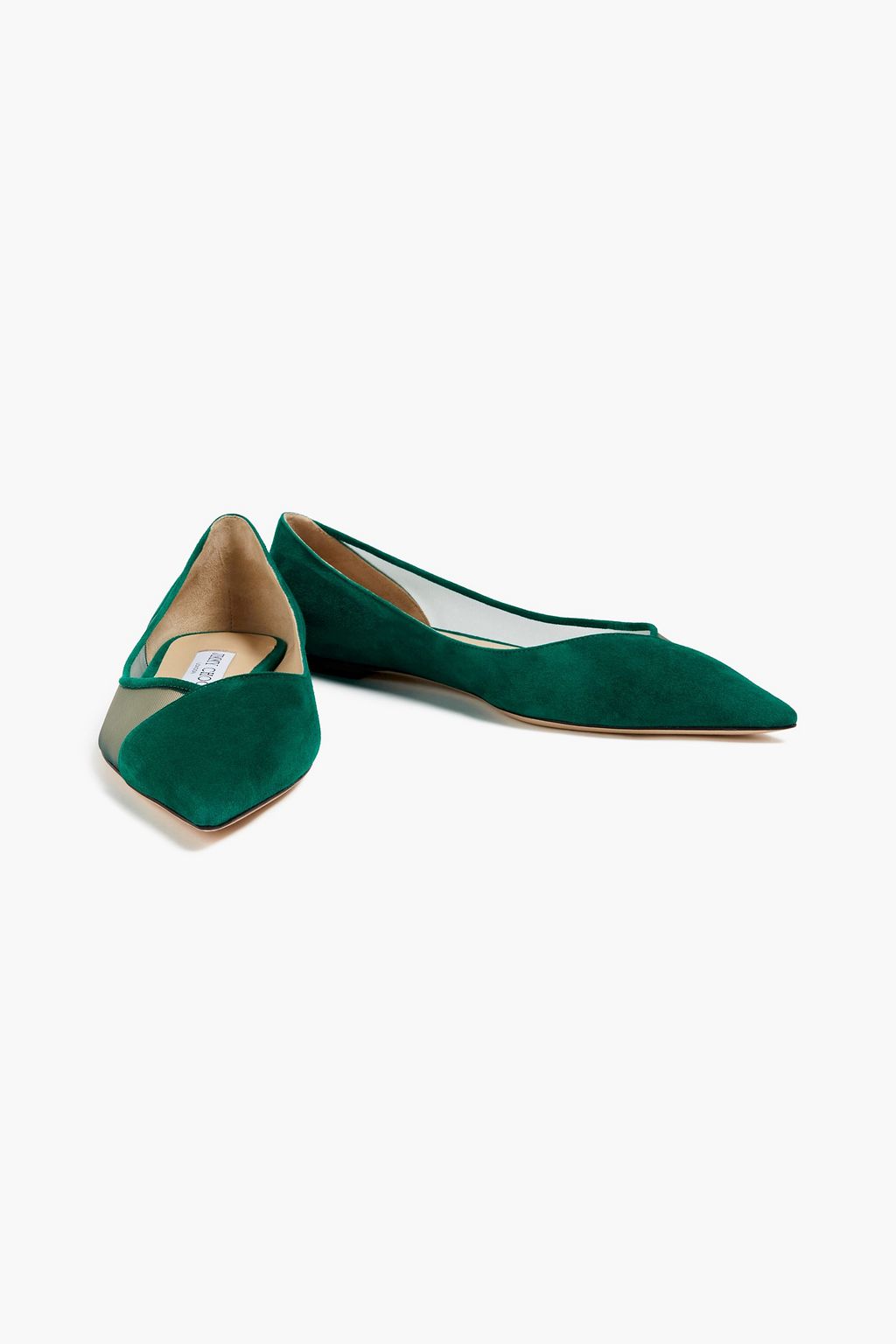 JIMMY CHOO Saia flache Schuhe mit spitzer Kappe aus Veloursleder mit Mesh-Besatz