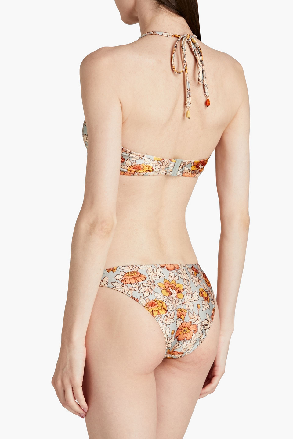 Shop Zimmermann Floral-print Low-rise Bikini Briefs In Sky Blue