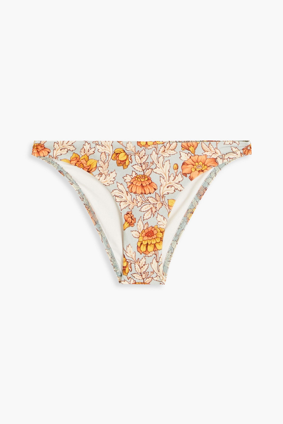 Zimmermann Andie Floral-print Low-rise Bikini Briefs In Sky Blue