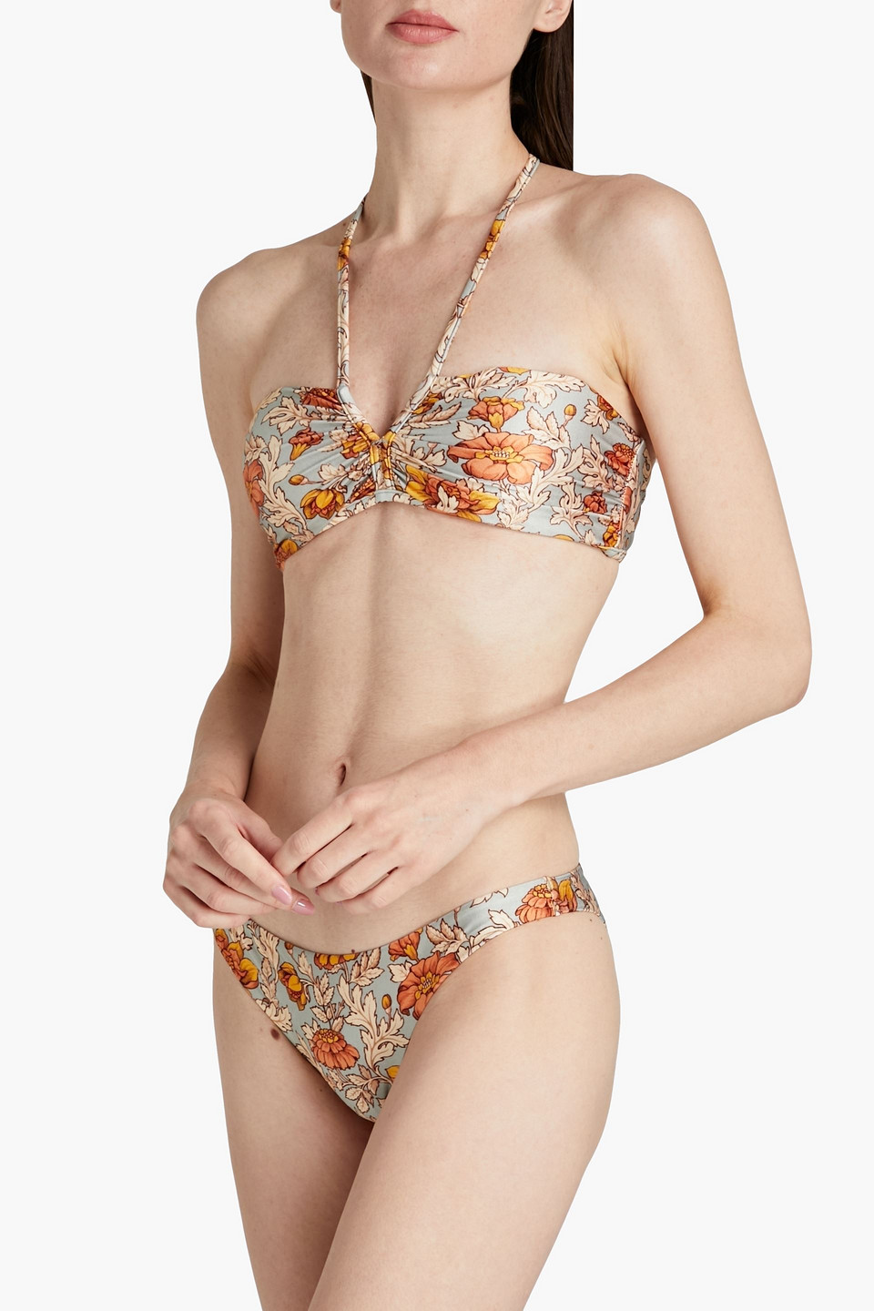 Shop Zimmermann Floral-print Low-rise Bikini Briefs In Sky Blue