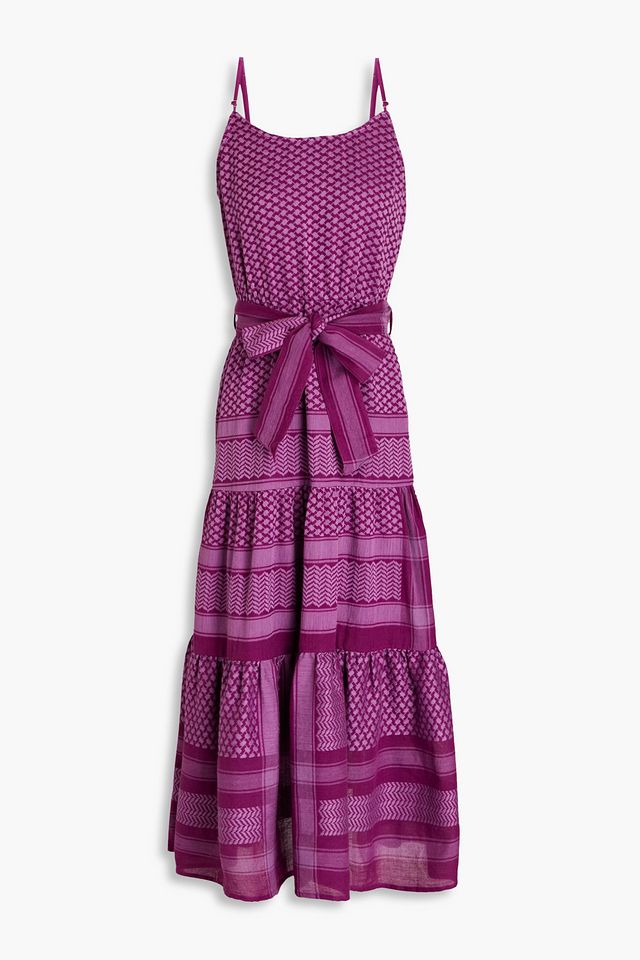 Rose belted gathered cotton-jacquard midi dress