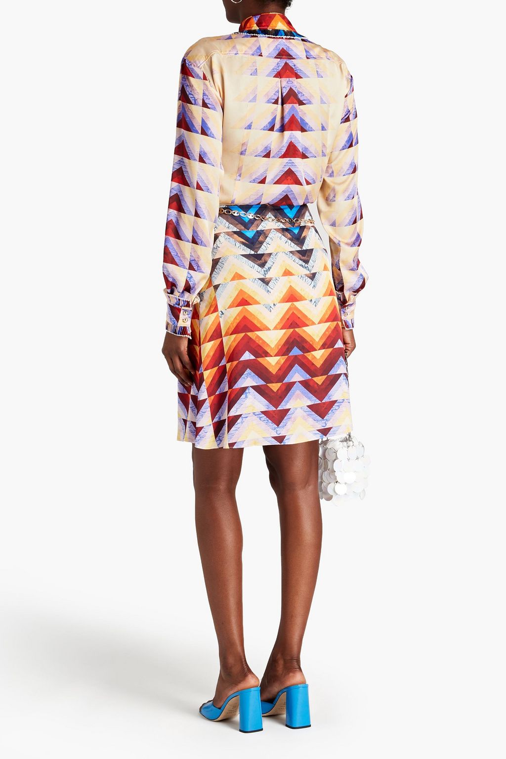 RABANNE Chain-embellished printed satin skirt