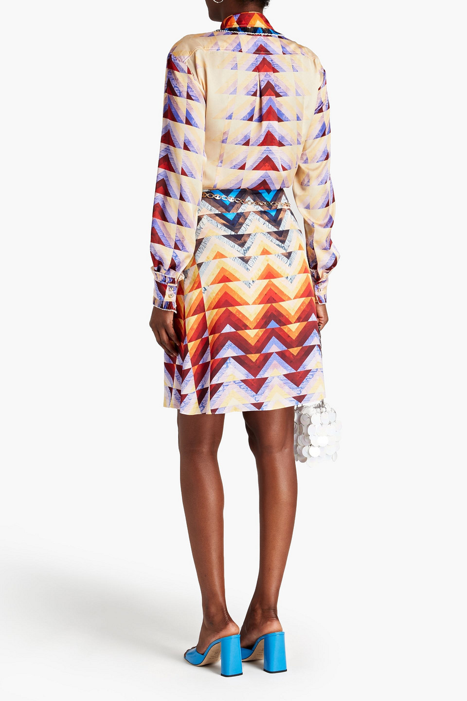 Rabanne Chain-embellished Printed Satin Skirt In Multicolor