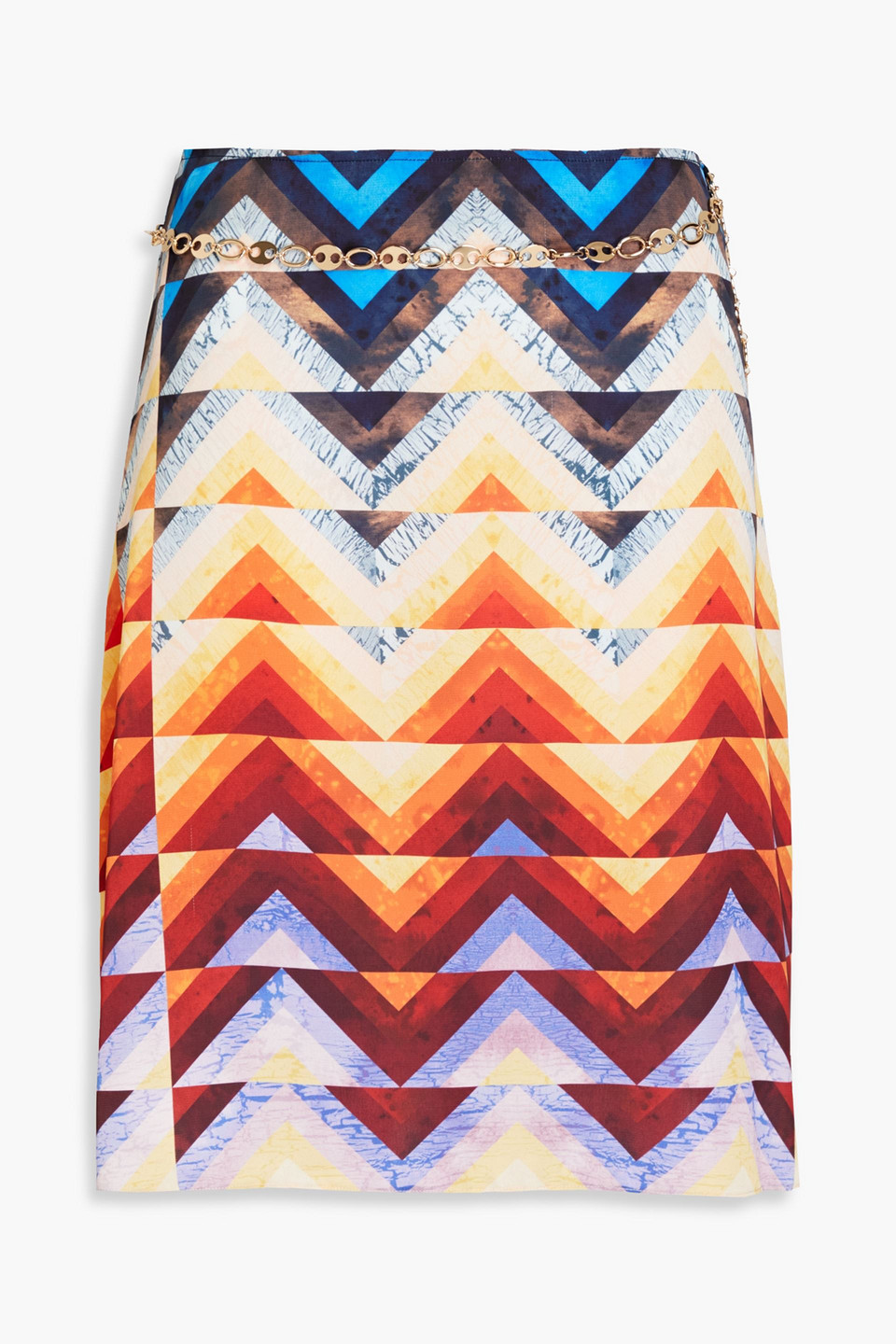 Rabanne Chain-embellished Printed Satin Skirt In Multicolor