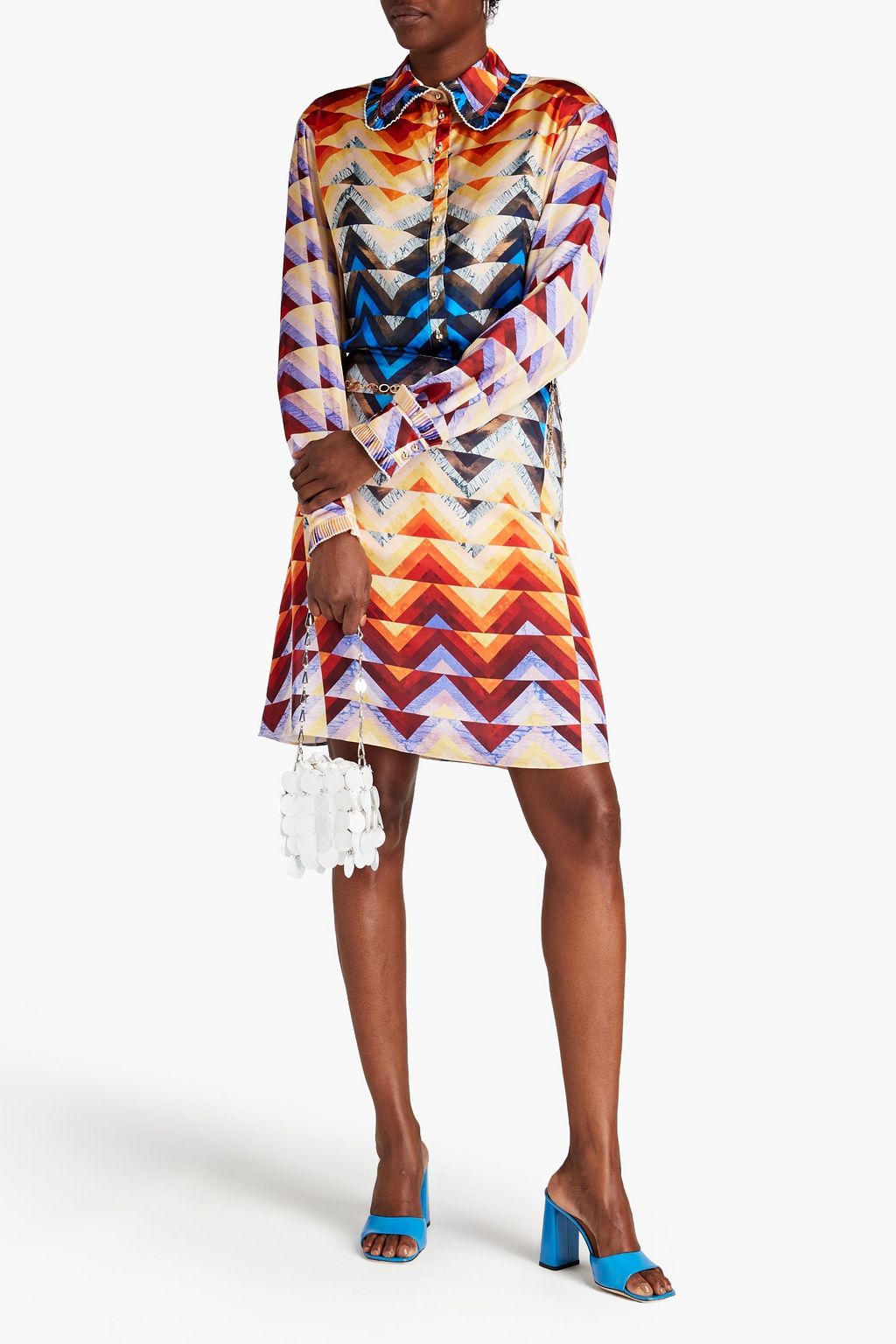 RABANNE Chain-embellished printed satin skirt