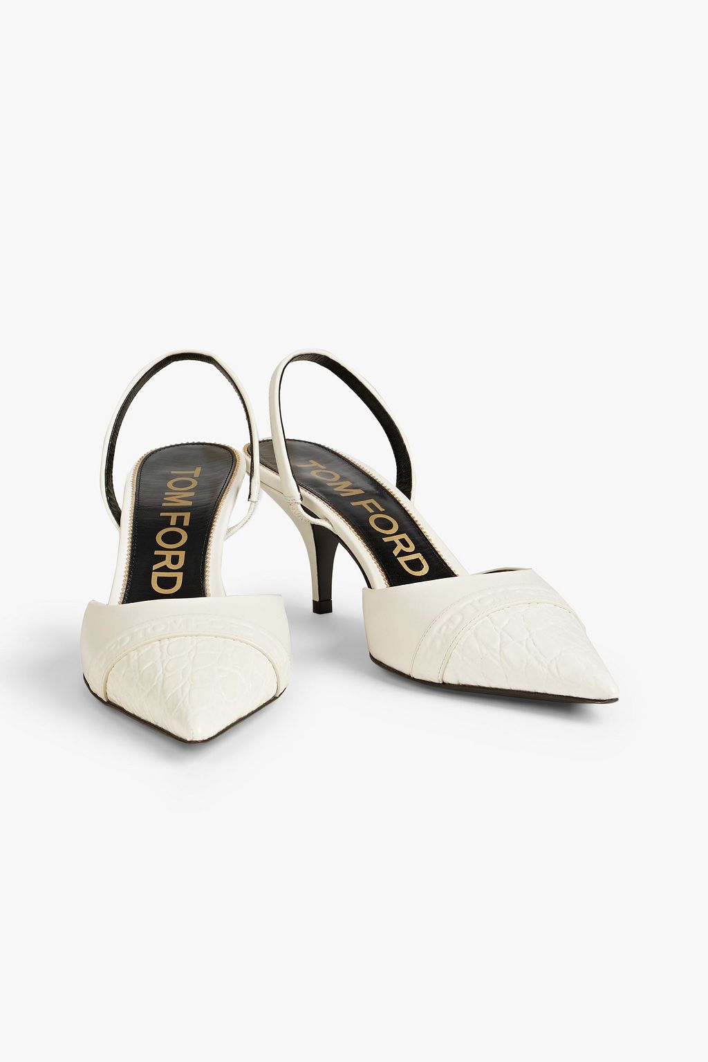 TOM FORD Smooth and croc-effect leather slingback pumps