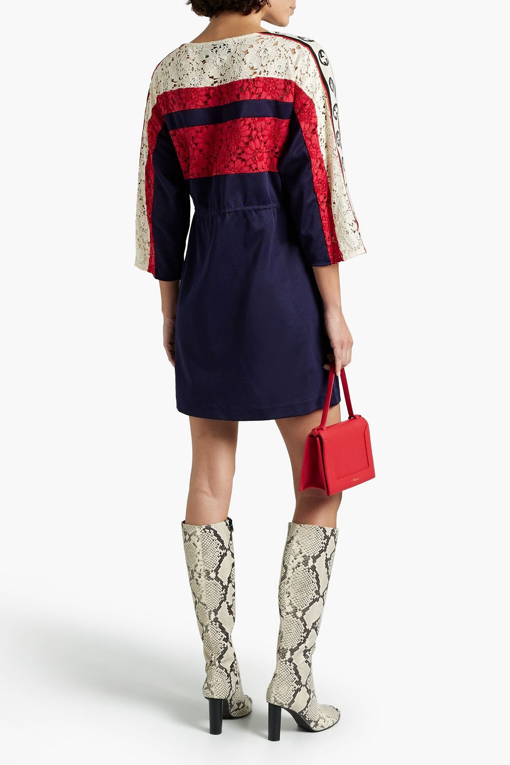 GUCCI Corded lace-paneled jersey mini dress