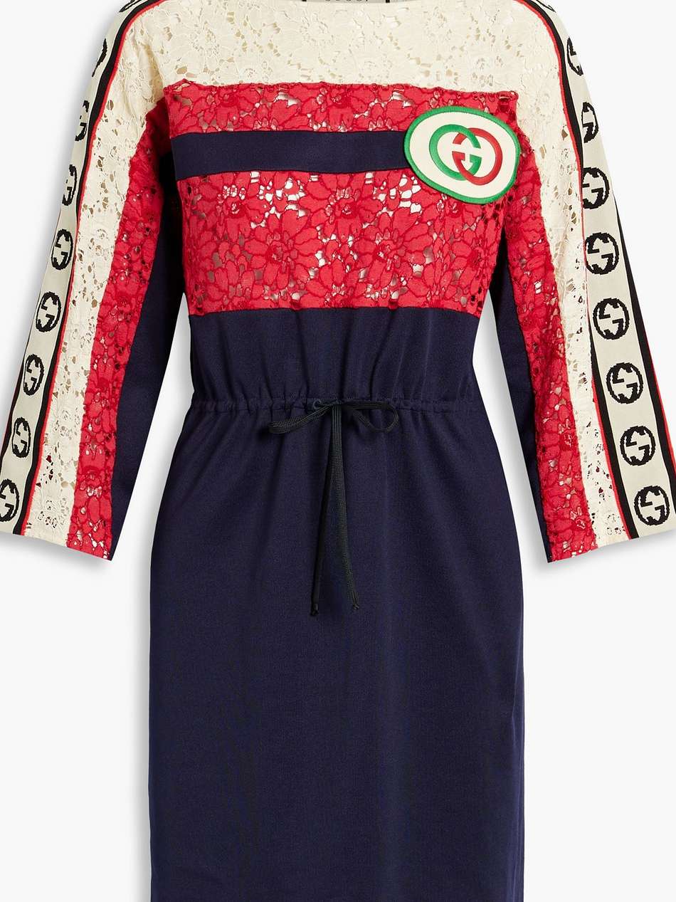 corded lace-paneled jersey mini dress
