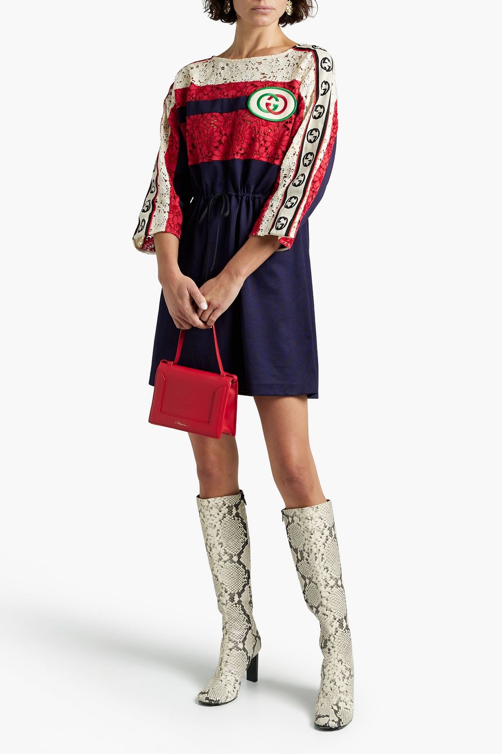 GUCCI Corded lace-paneled jersey mini dress