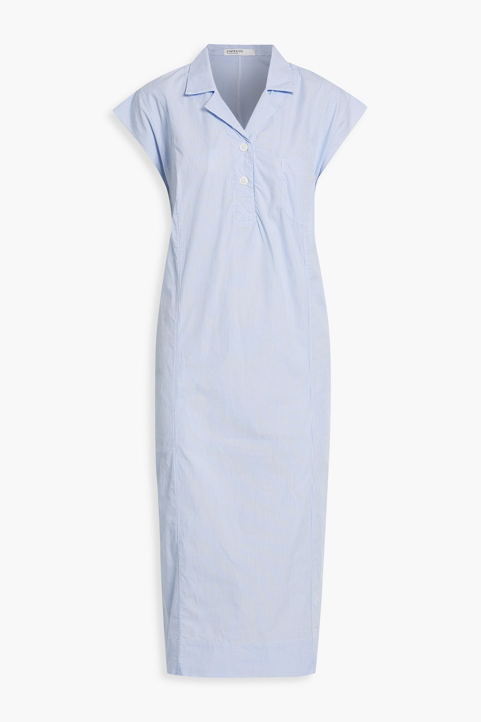 Stateside Striped Cotton-poplin Midi Shirt Dress In Light Blue