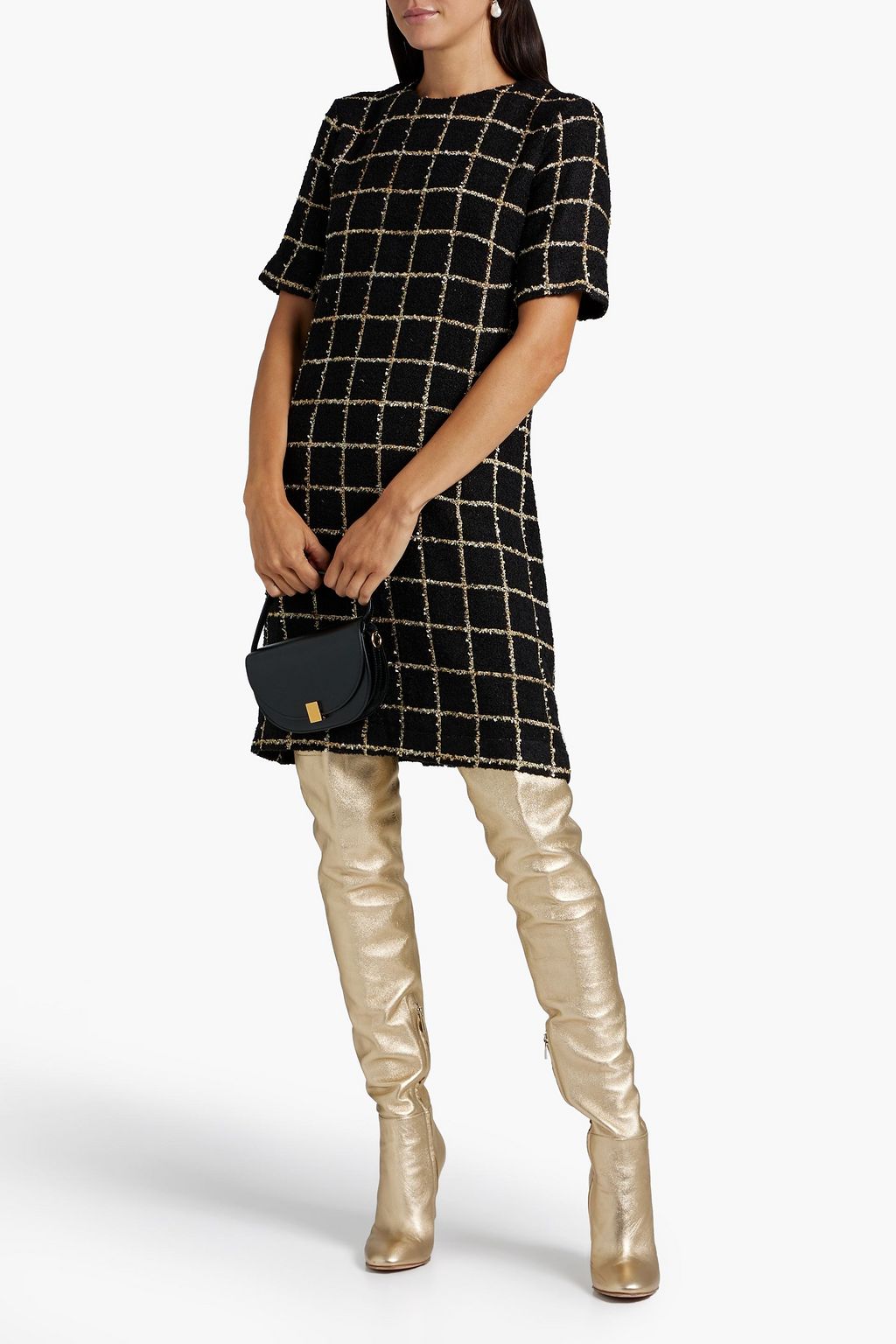 OSCAR DE LA RENTA Metallic checked bouclé-tweed mini dress