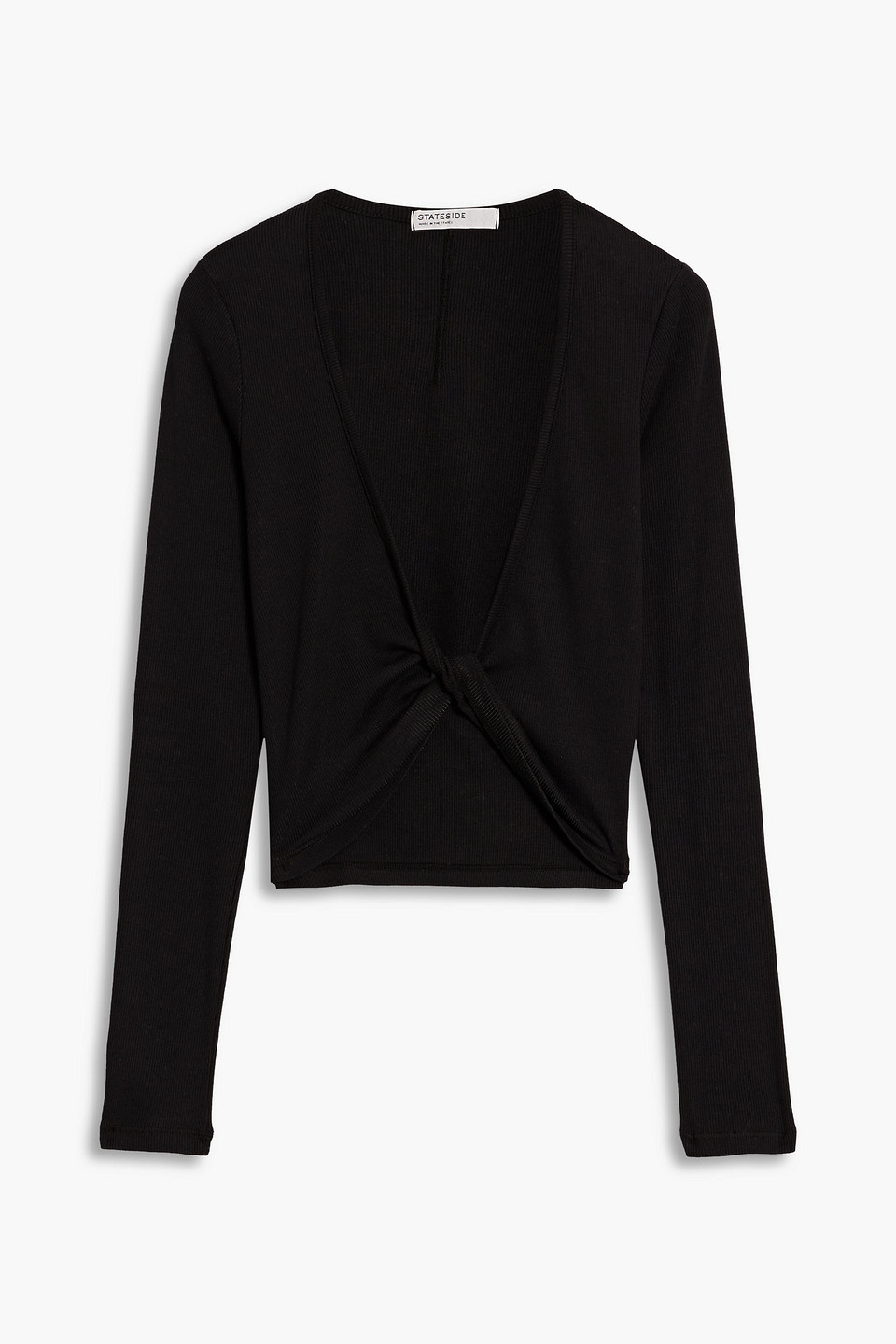 Stateside Cropped Twisted Stretch Supima Cotton And Micro Modal-blend Top In Black