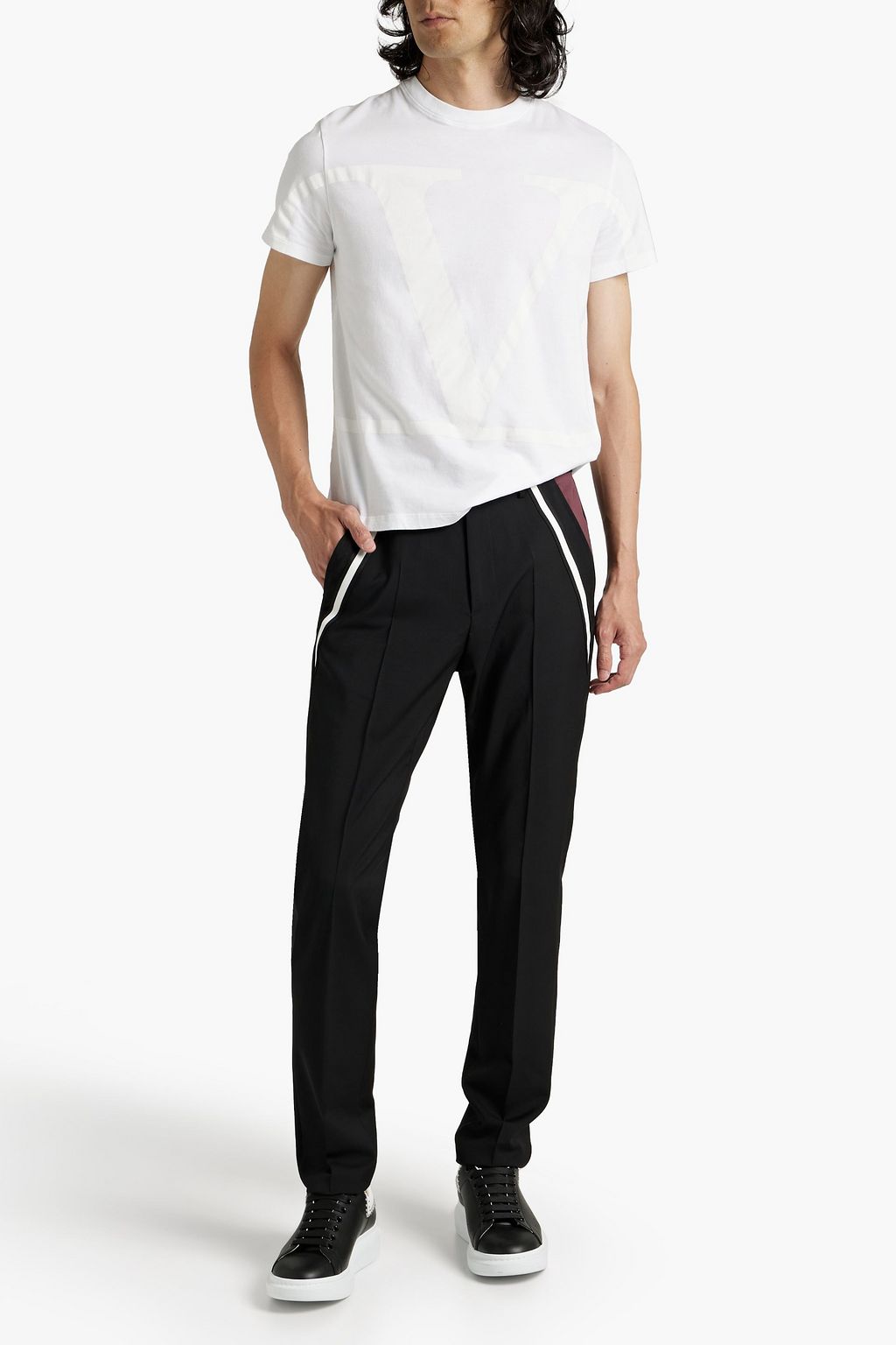 VALENTINO GARAVANI Slim-fit striped wool and mohair-blend pants