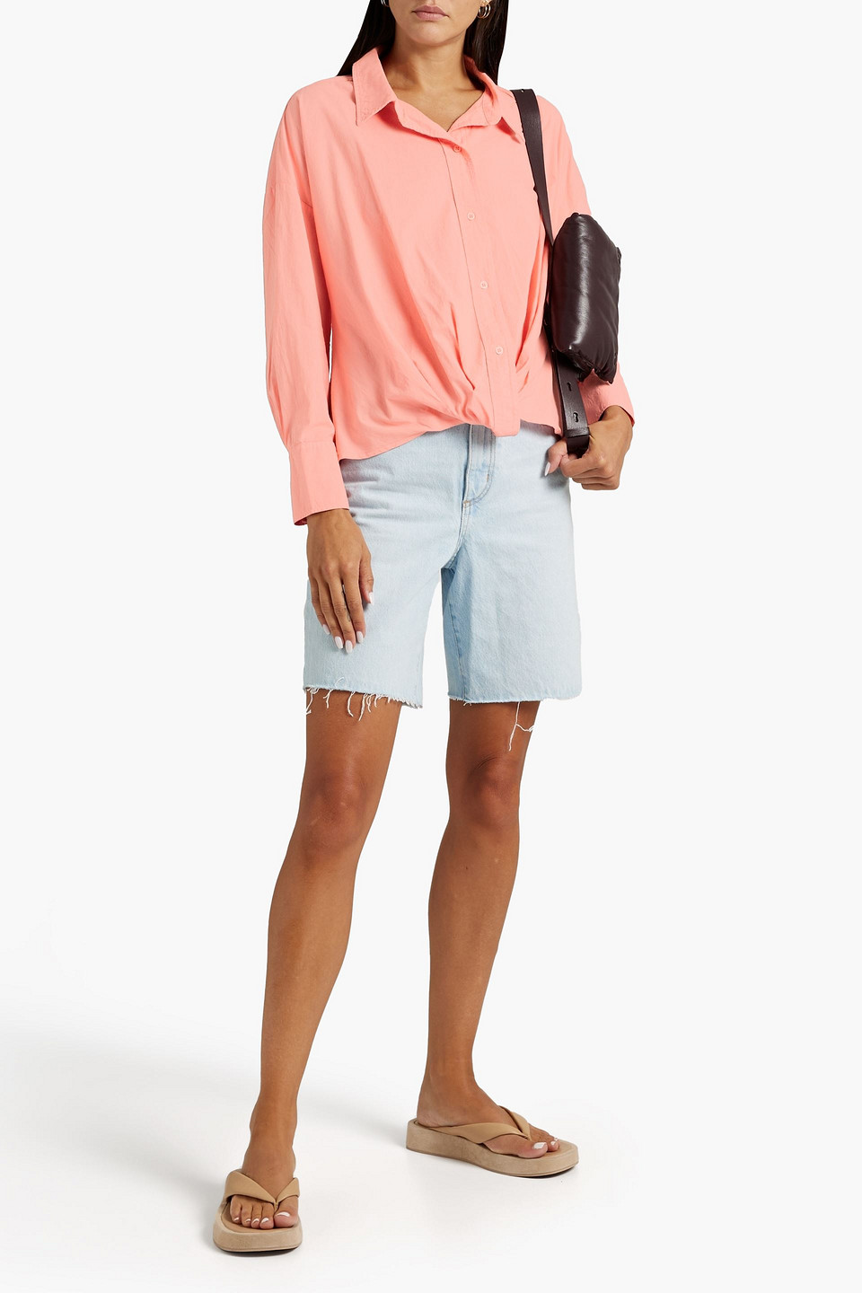 Shop Stateside Twist-front Cotton-poplin Shirt In Coral