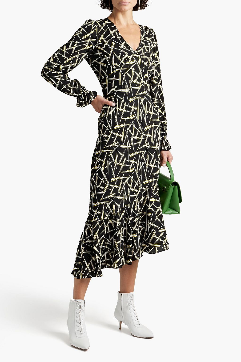DIANE VON FURSTENBERG Asymmetric printed crepe midi dress