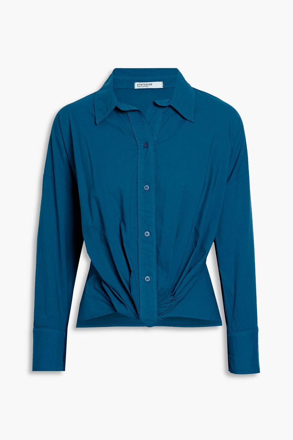 Stateside Twist-front Cotton-poplin Shirt In Cobalt Blue