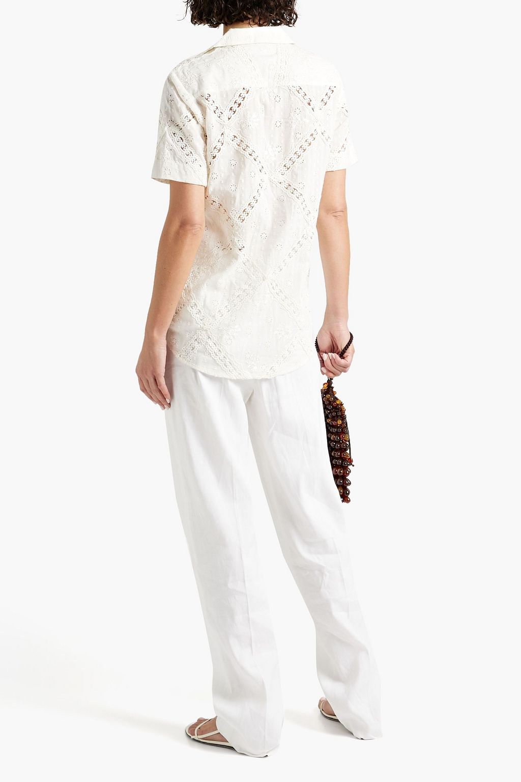 HEMANT & NANDITA Broderie anglaise-trimmed fil coupé cotton shirt