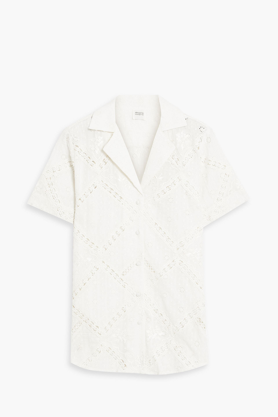 HEMANT & NANDITA Broderie anglaise-trimmed fil coupé cotton shirt