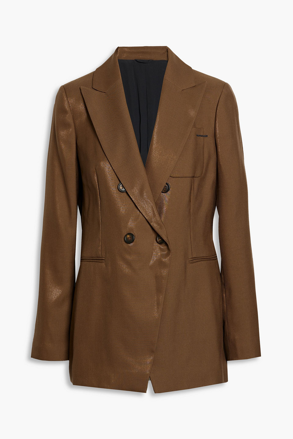 Brunello Cucinelli Double-breasted Metallic Wool-blend Twill Blazer In Brown