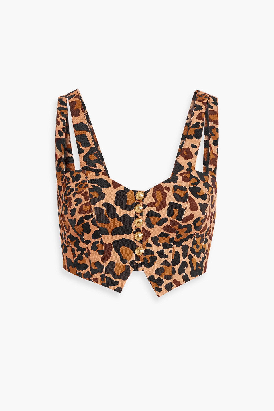Cropped leopard-print cotton-blend twill top