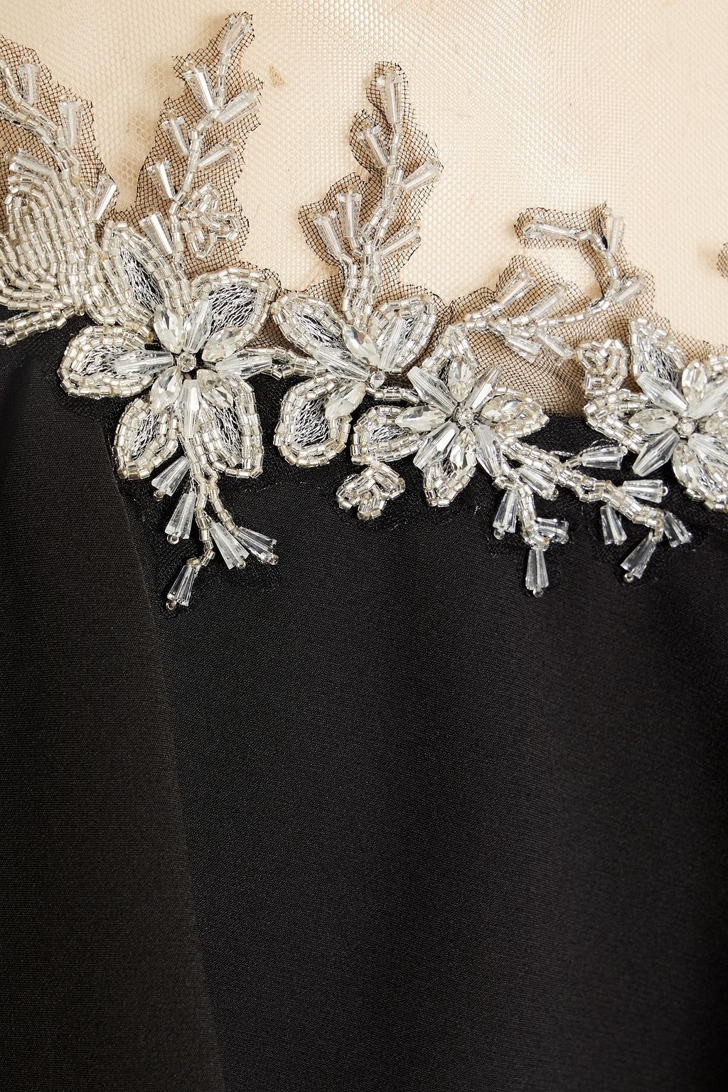 MARCHESA NOTTE Embellished tulle-paneled draped crepe gown