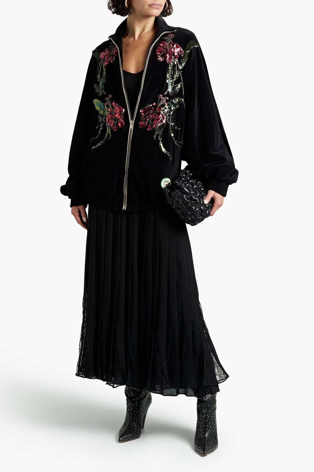 GUCCI Sequin-embellished cotton-blend velvet jacket