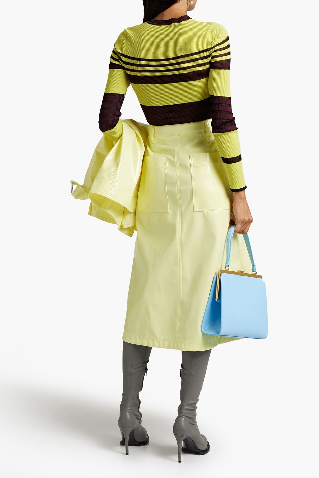 TIBI Faux patent-leather midi skirt