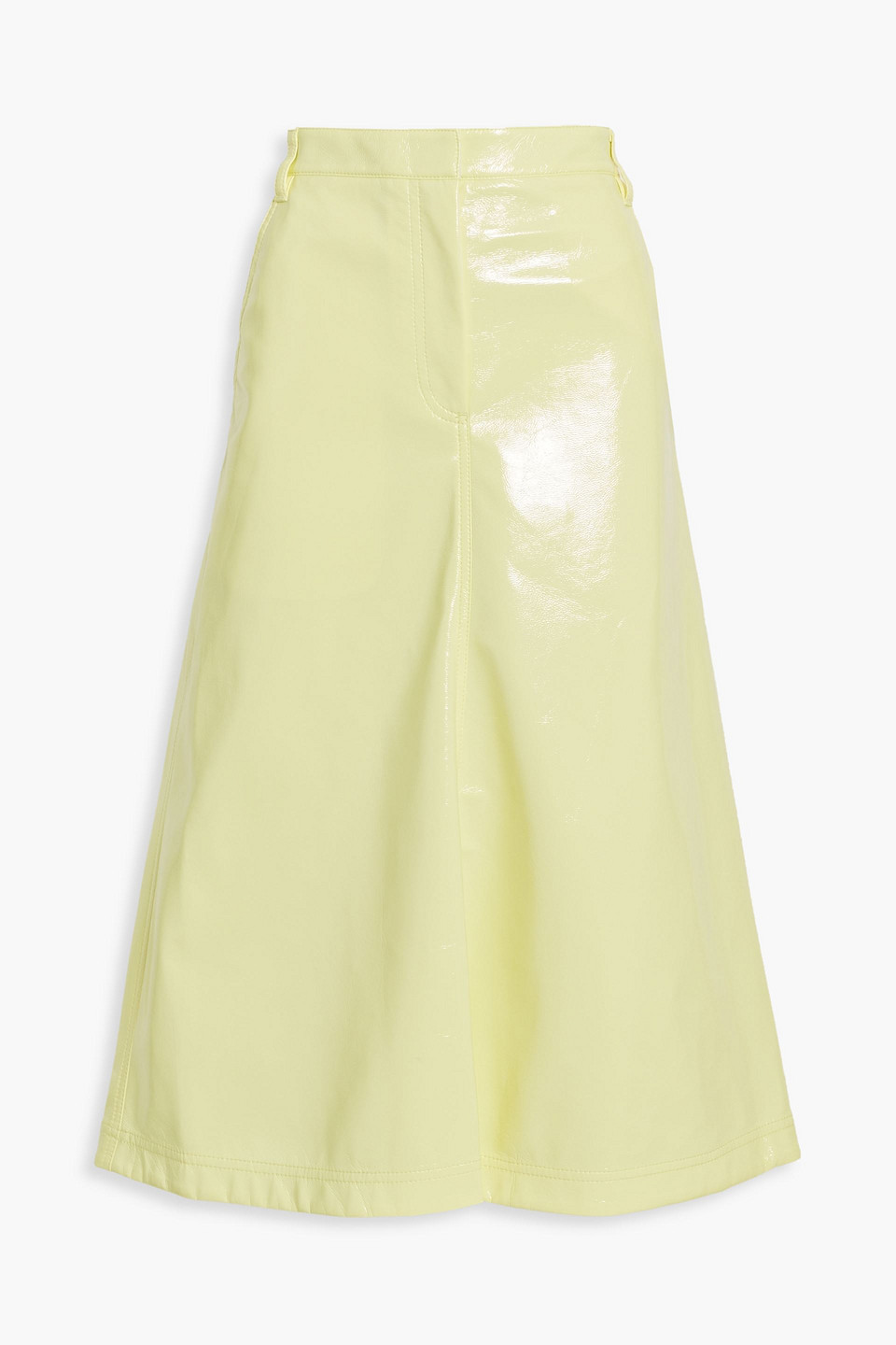 Tibi Faux Patent-leather Midi Skirt In Pastel Yellow