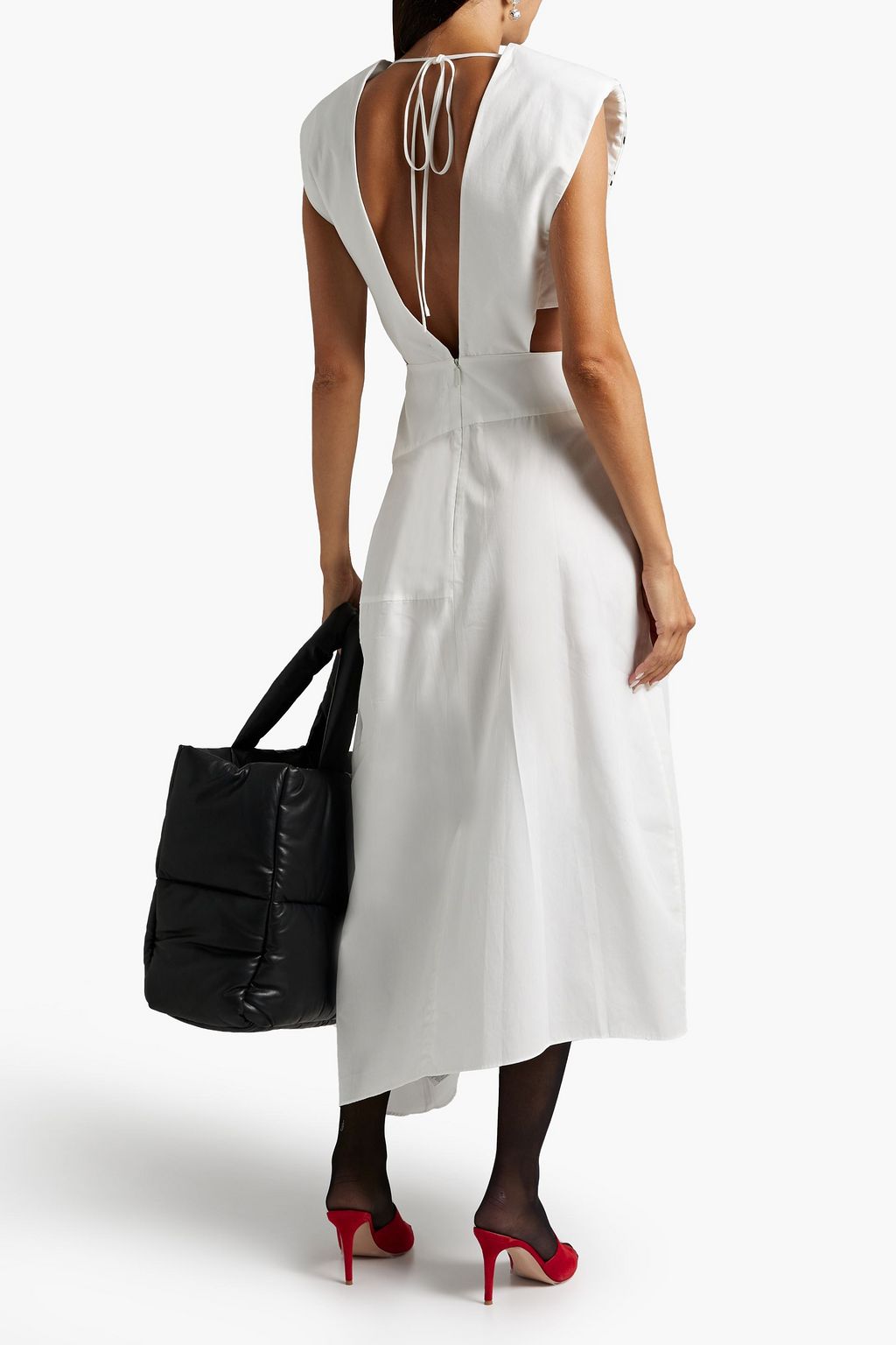 TIBI Asymmetric printed cotton-poplin midi dress