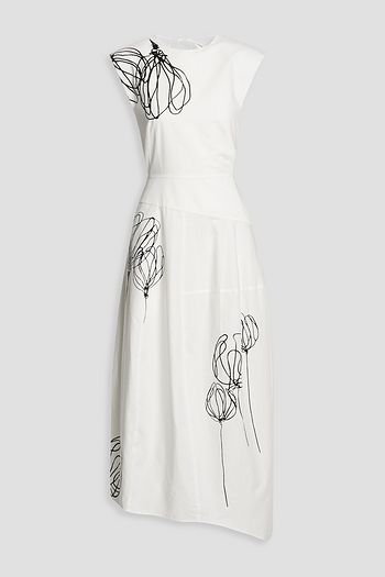 TIBI Asymmetric printed cotton-poplin midi dress