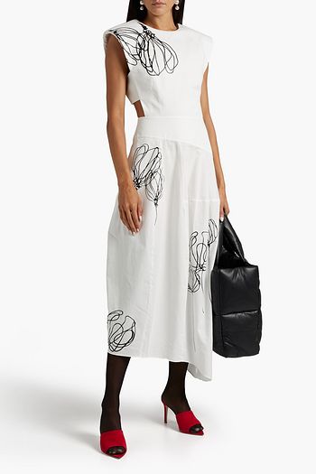 TIBI Asymmetric printed cotton-poplin midi dress