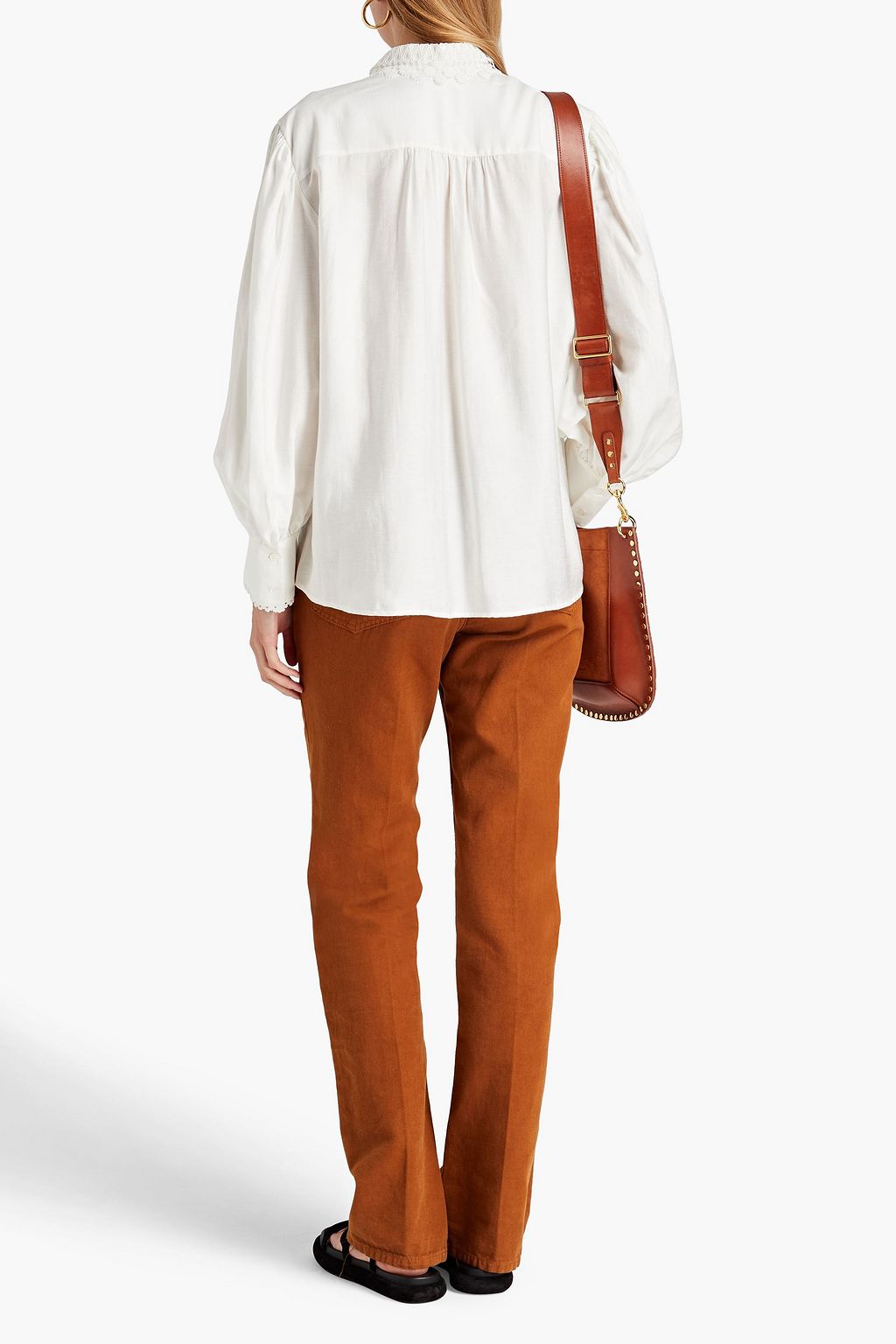 SANDRO Crocheted lace-trimmed twill shirt