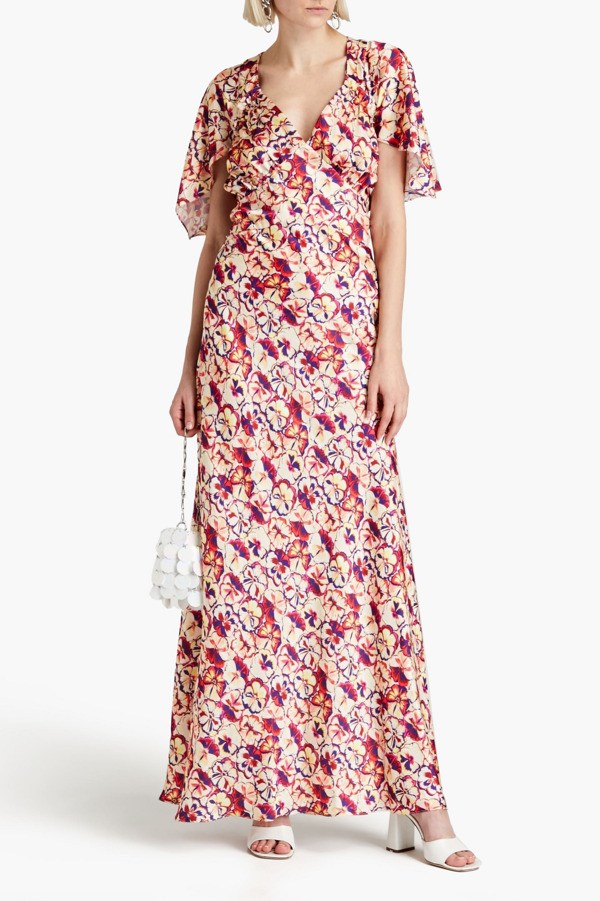 Rabanne Ruffled floral-print satin maxi dress