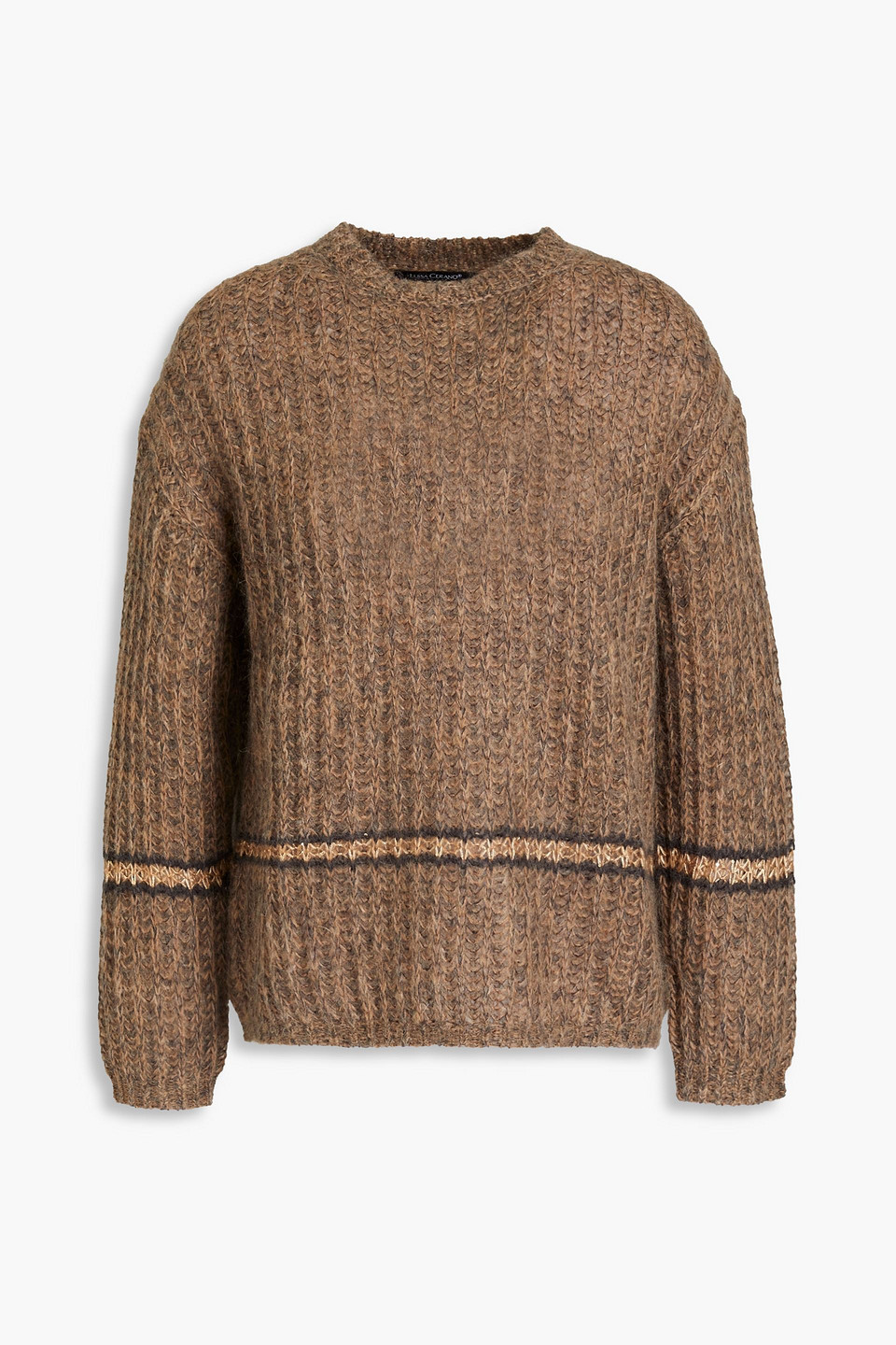 Luisa Cerano Sequin-embellished Striped Knitted Sweater In Taupe