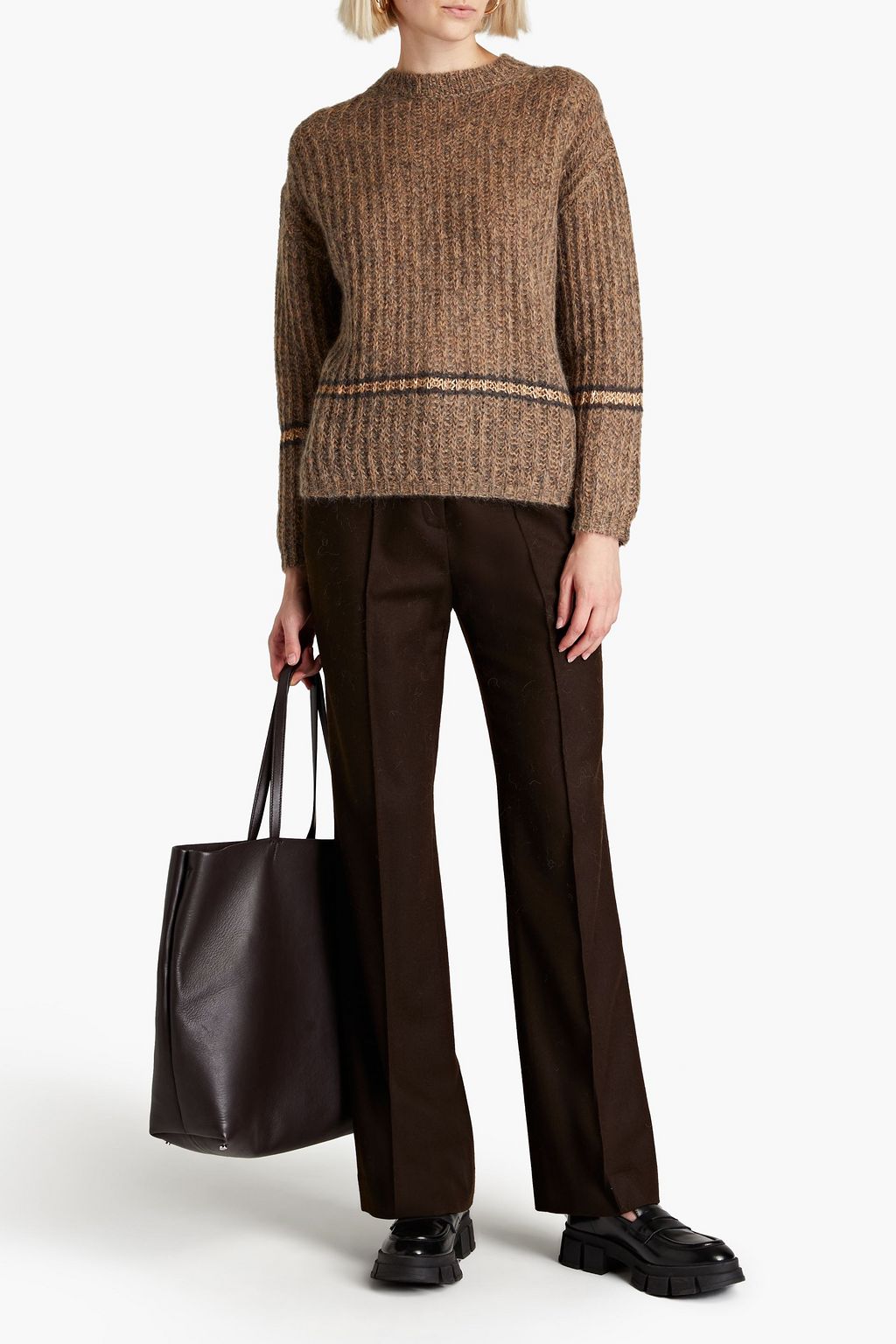 LUISA CERANO Sequin-embellished striped knitted sweater