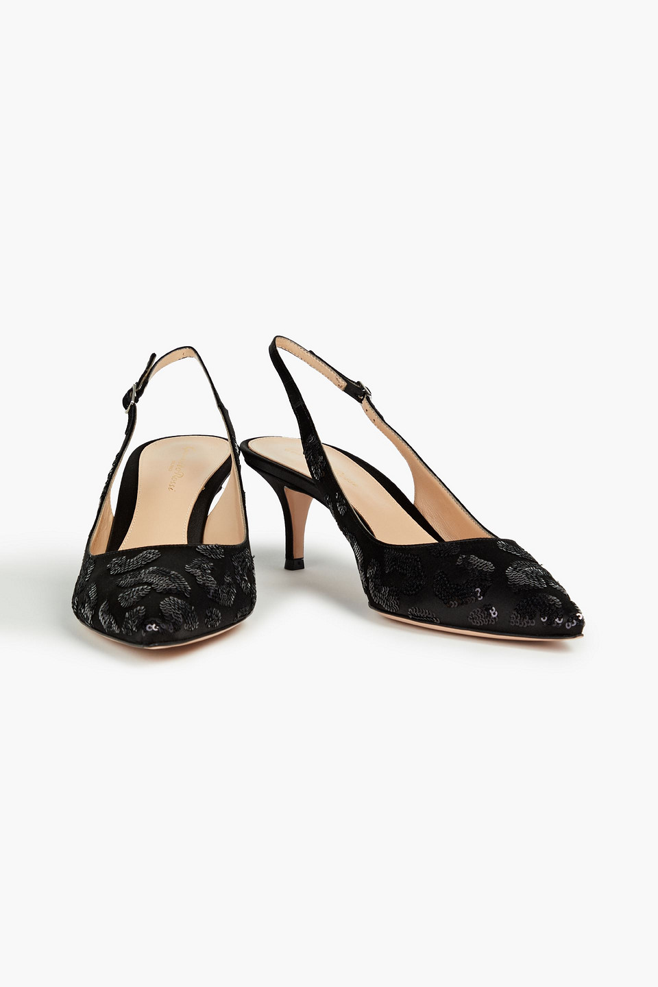 Gianvito Rossi Sequin-embellished Silk-satin Pumps In Black