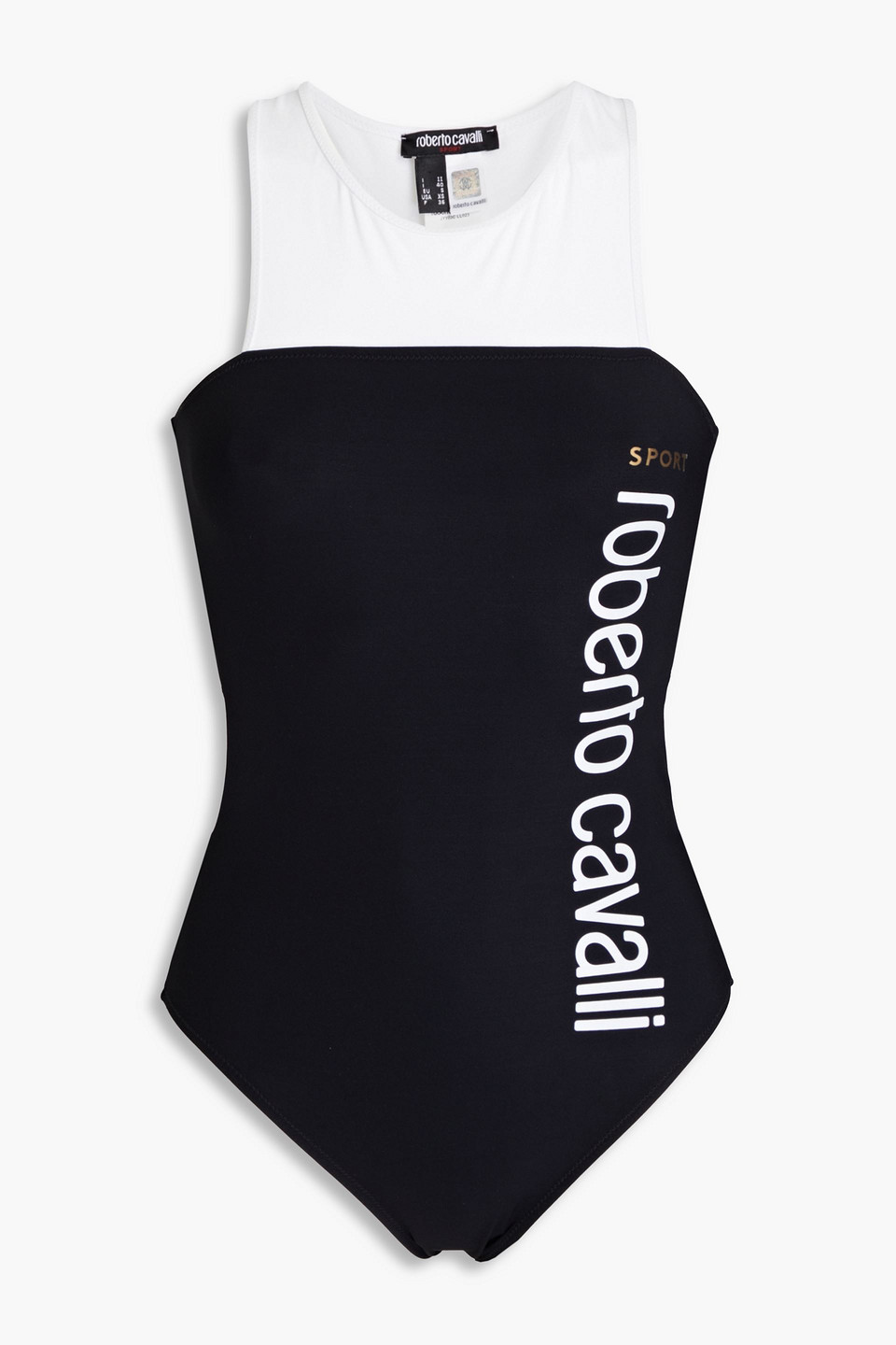 Roberto Cavalli Sport Zweifarbiger Badeanzug Mit Cut-outs Und Print In Black