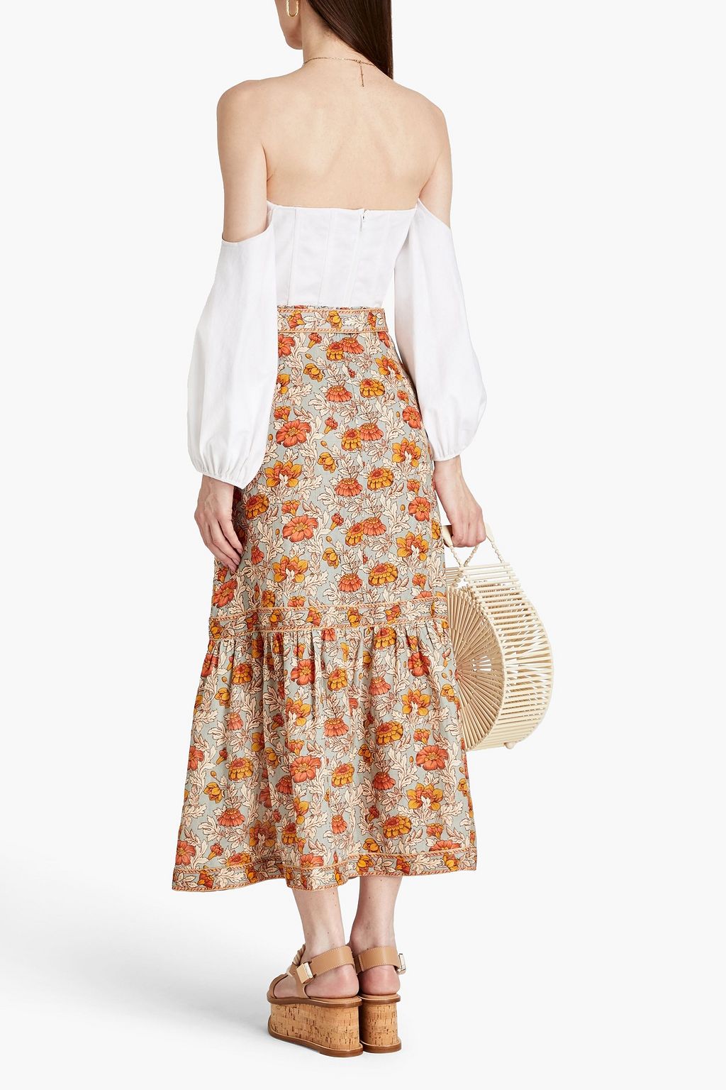 ZIMMERMANN Andie gathered floral-print linen midi skirt