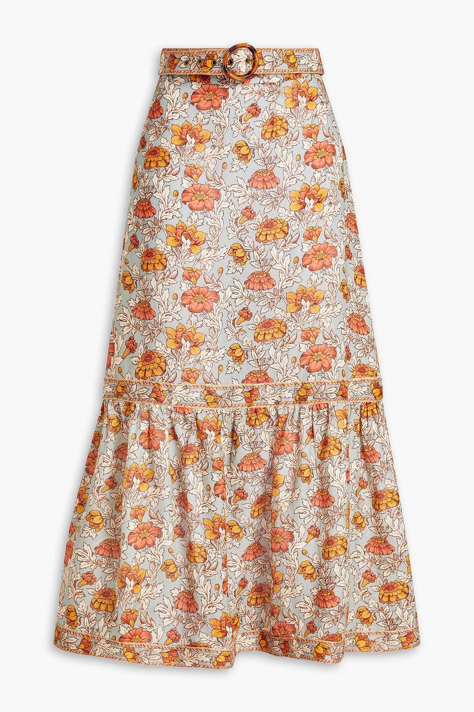 Zimmermann Andie Gathered Floral-print Linen Midi Skirt In Neutrals