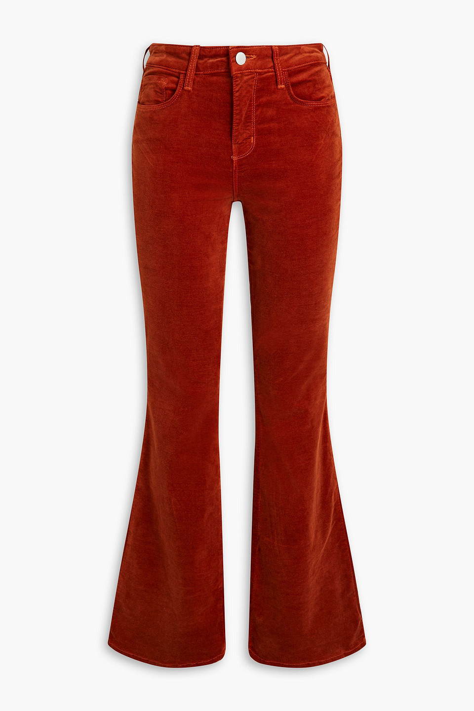 L Agence Cotton-blend Velvet Flared Pants In Brick