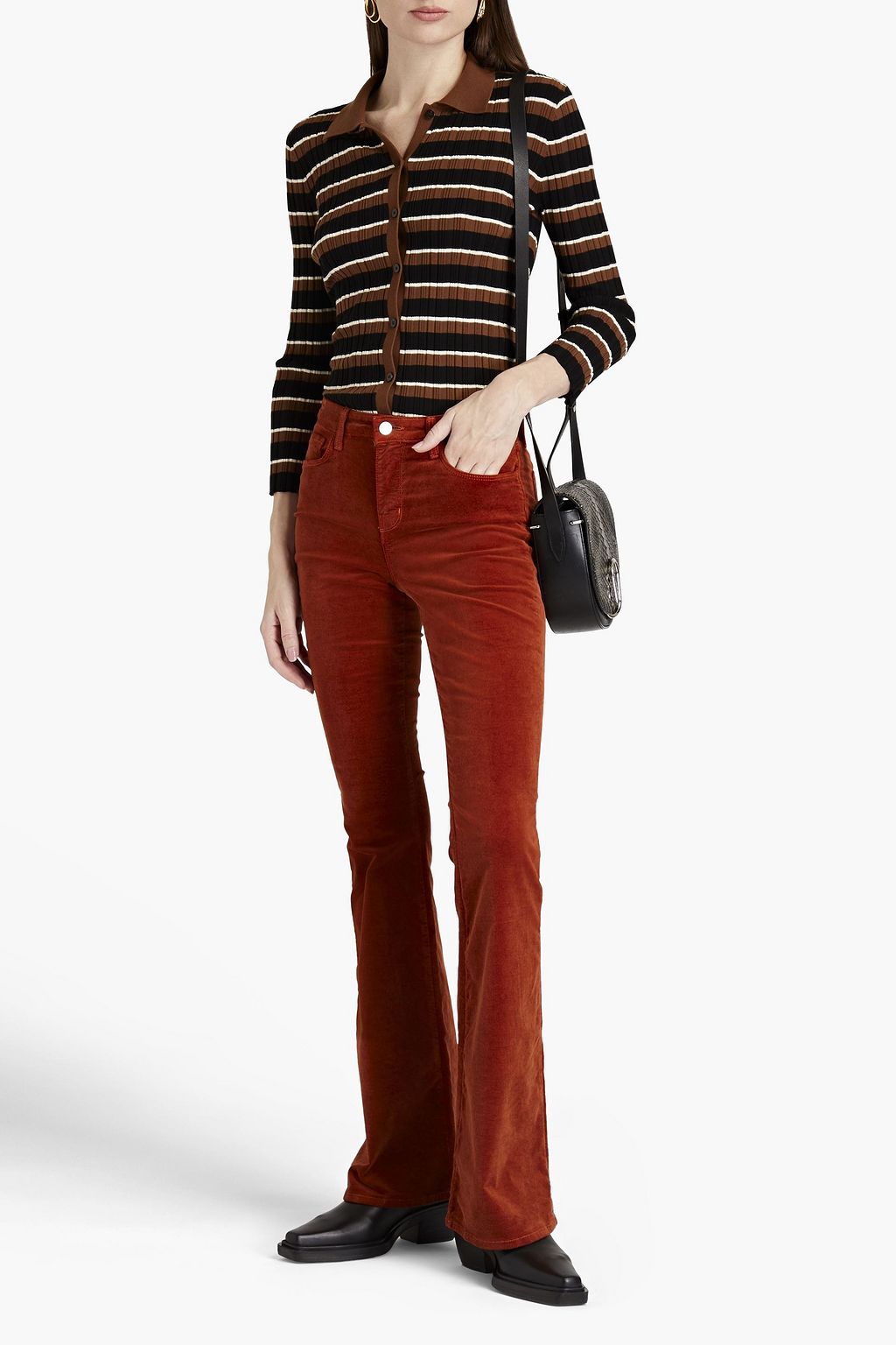 L'AGENCE Bell cotton-blend velvet flared pants