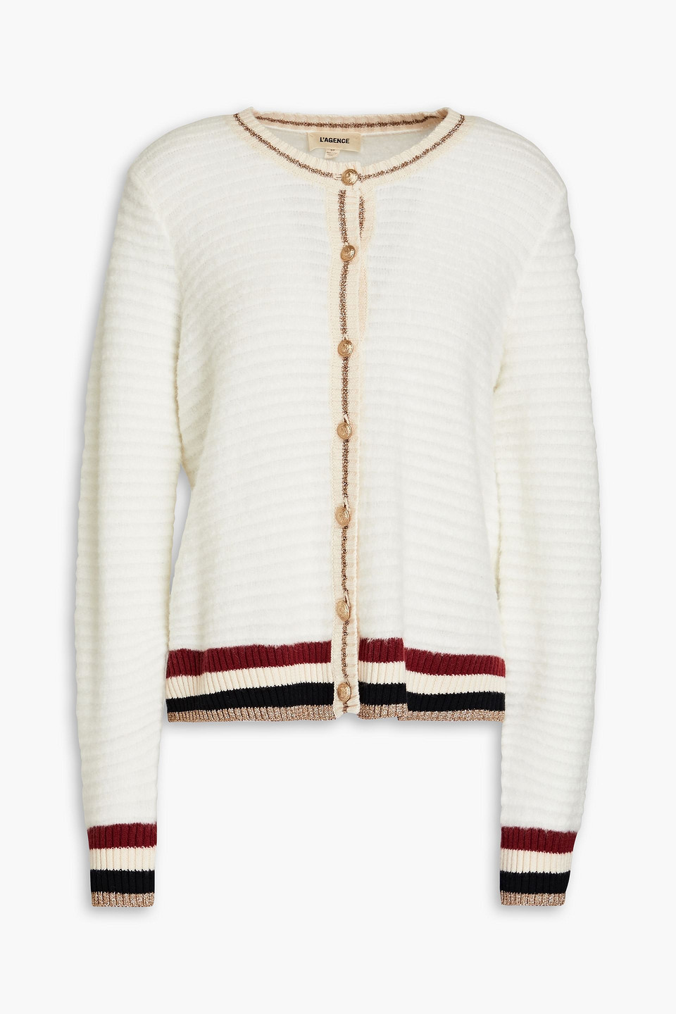 L Agence Archer Striped Knitted Cardigan In Ivory