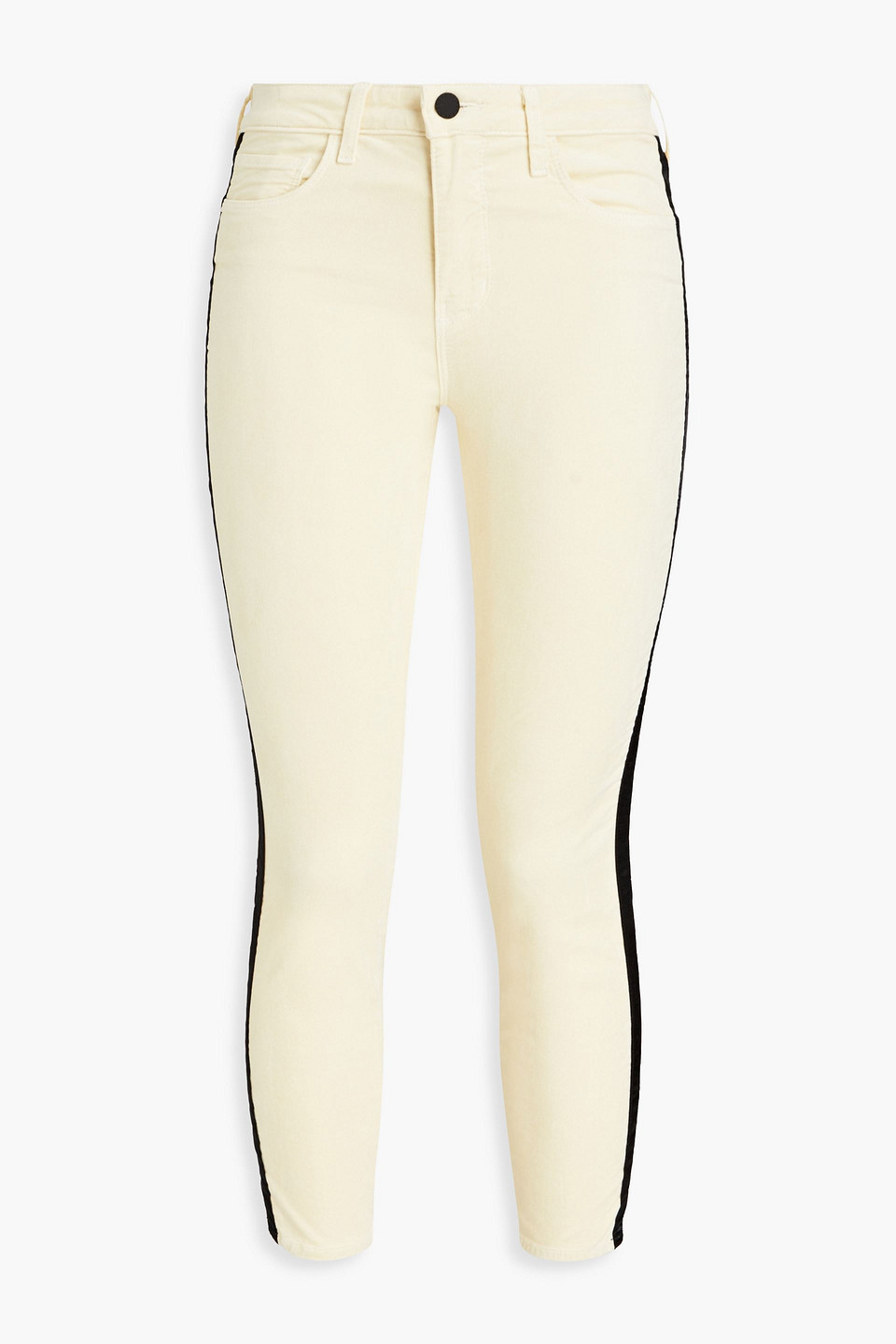 L Agence Cropped Striped Cotton-blend Velvet Skinny Trousers In Ivory