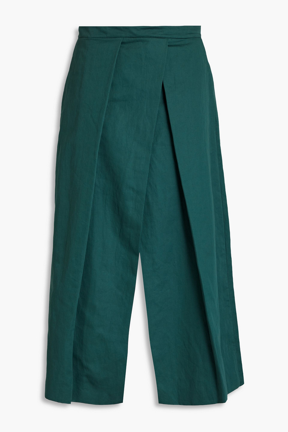 Tibi Layered Cotton And Linen-blend Sateen Culottes In Green